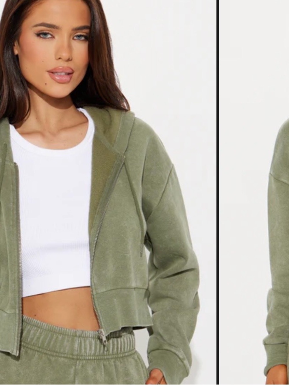 Fashion Nova Olive Green Cropped Zip Hoodie